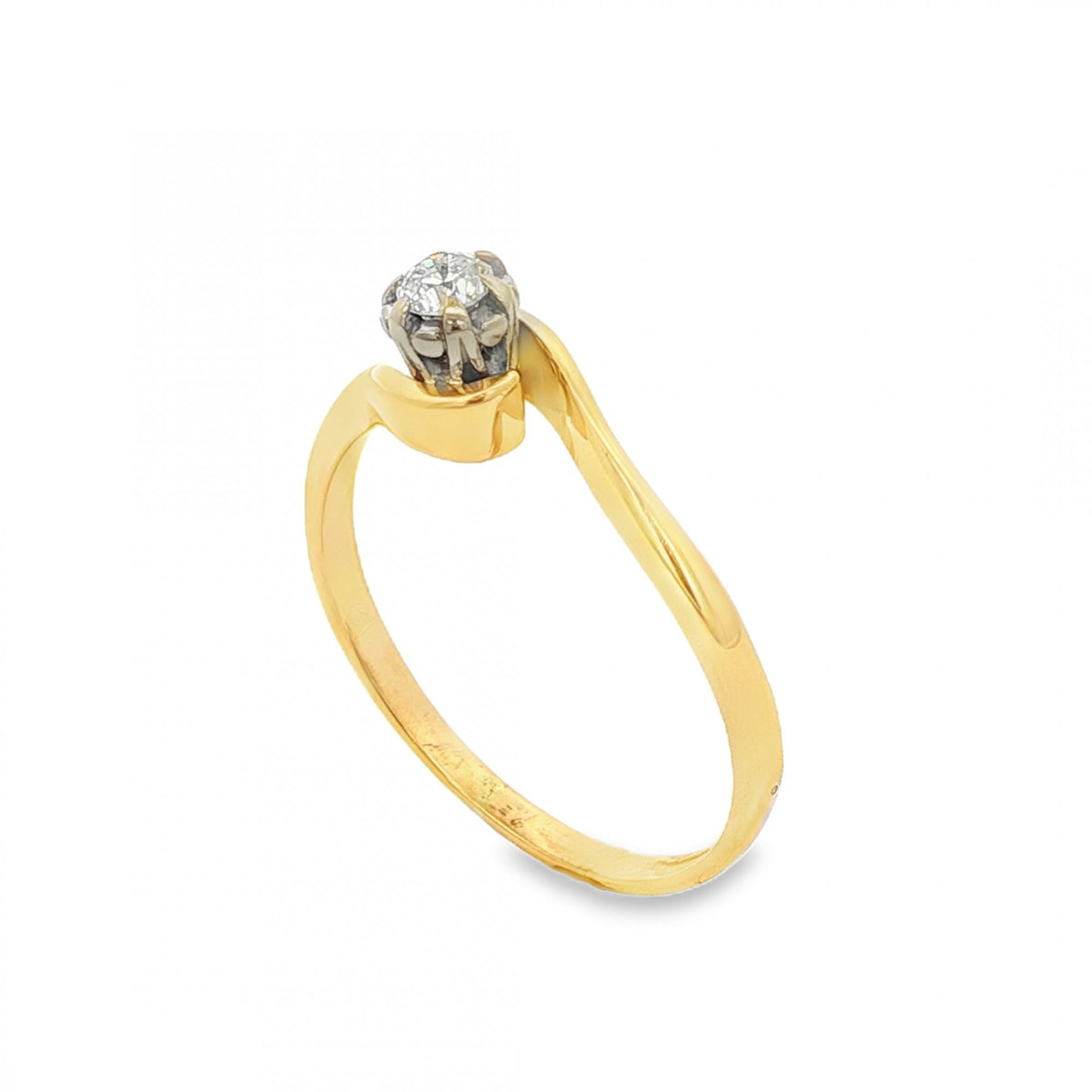 18ct Yellow Gold Diamond Twist Engagement Ring - Size R - 0.15ct