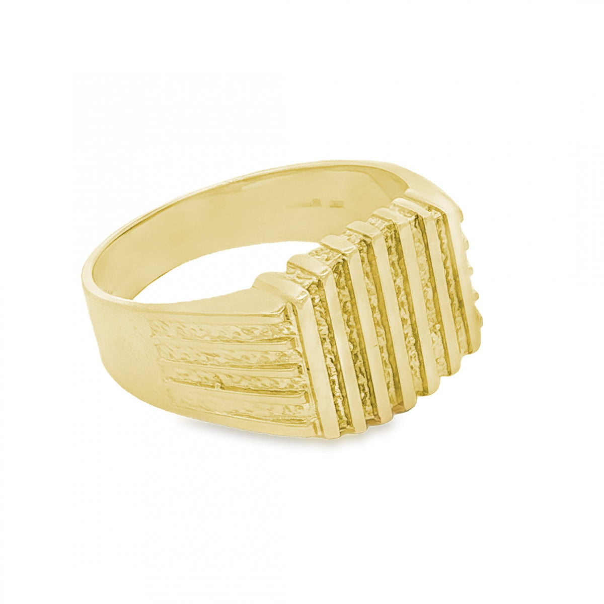9ct Yellow Gold Ribbed Rectangular Signet Ring - Size V - 13mm