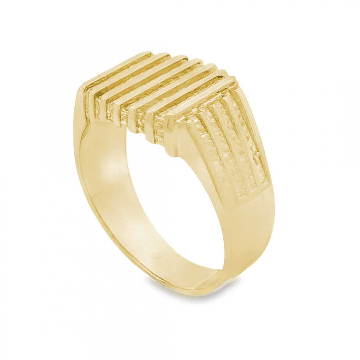 9ct Yellow Gold Ribbed Rectangular Signet Ring - Size V - 13mm