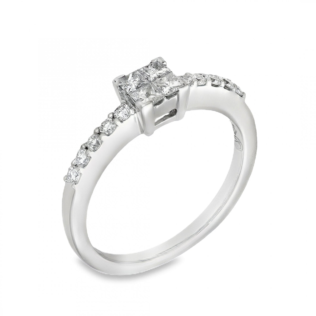 Ladies 18ct White Gold Diamond Cluster Ring - Size N - 0.43ct