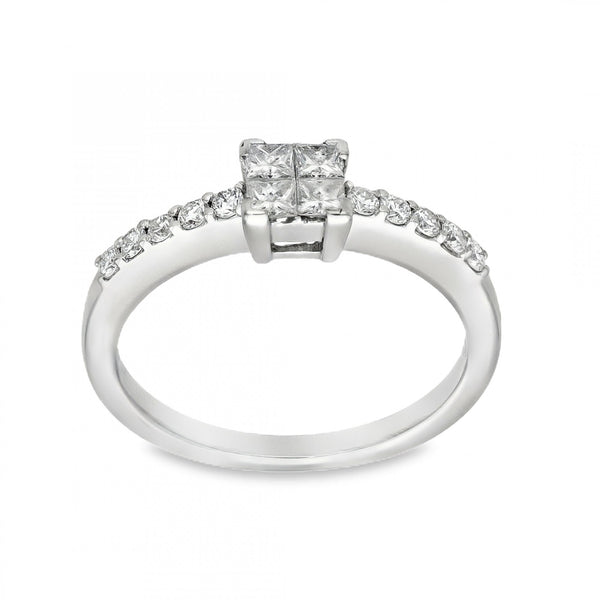 Ladies 18ct White Gold Diamond Cluster Ring - Size N - 0.43ct