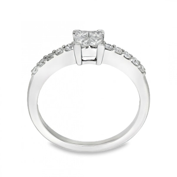 Ladies 18ct White Gold Diamond Cluster Ring - Size N - 0.43ct