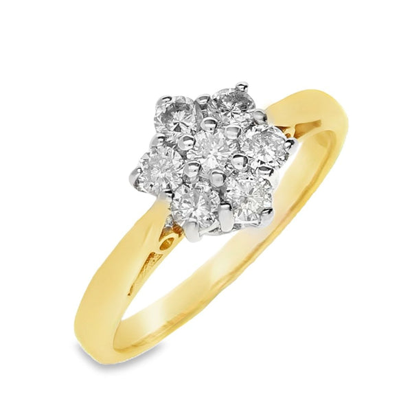 Ladies 18ct Yellow Gold Diamond Cluster Ring - Size K - 0.50ct