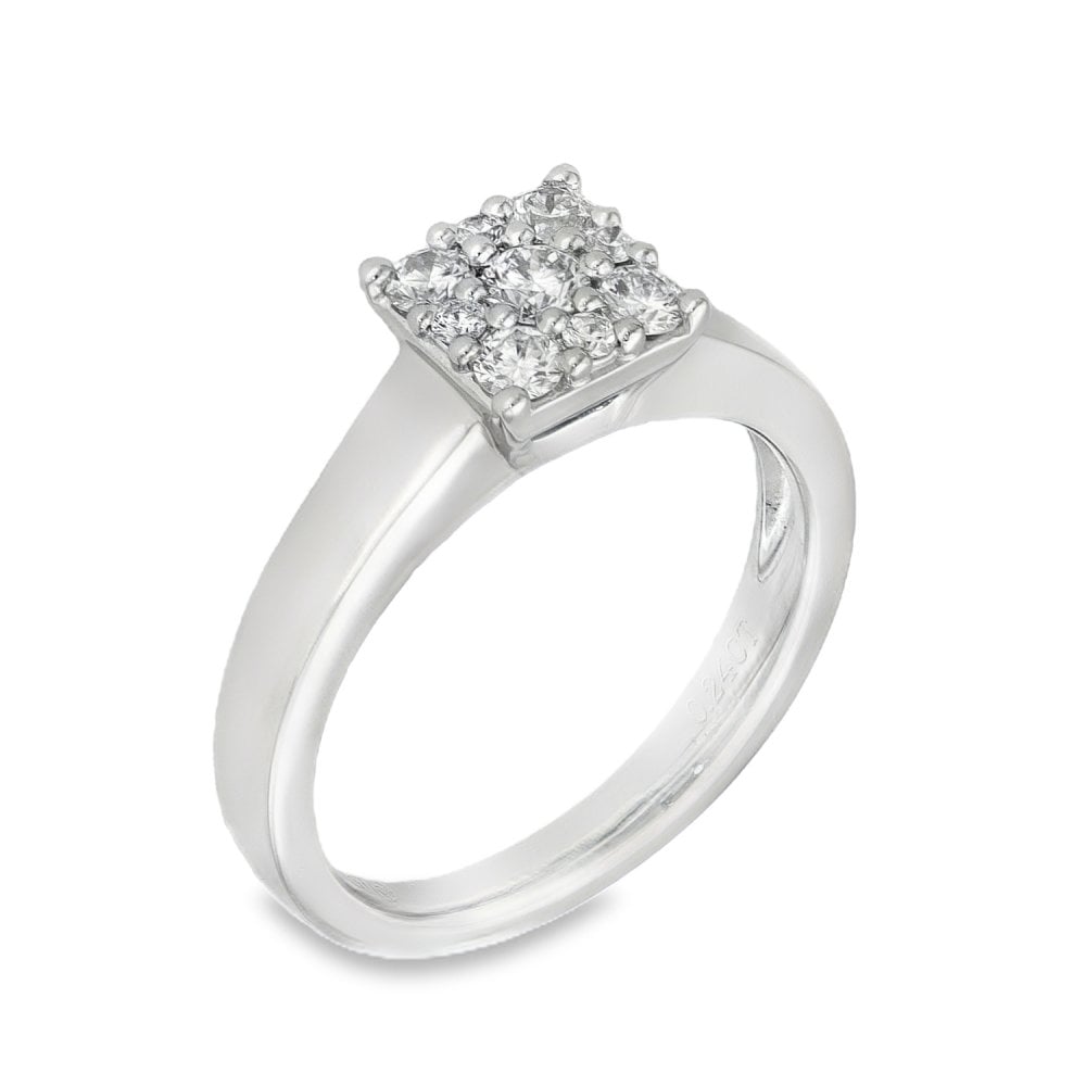 950 Platinum Diamond Square Cluster Ring - Size F - 0.25ct