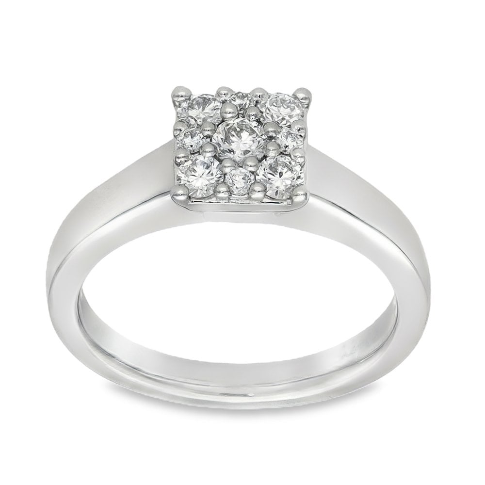 950 Platinum Diamond Square Cluster Ring - Size F - 0.25ct