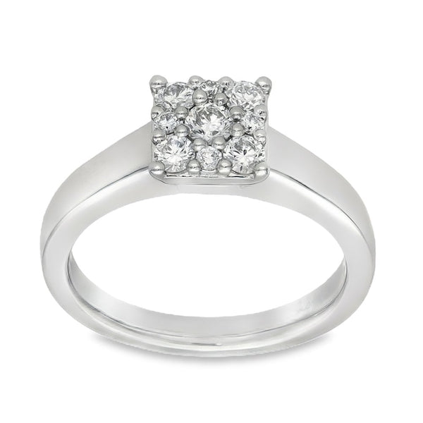 950 Platinum Diamond Square Cluster Ring - Size F - 0.25ct