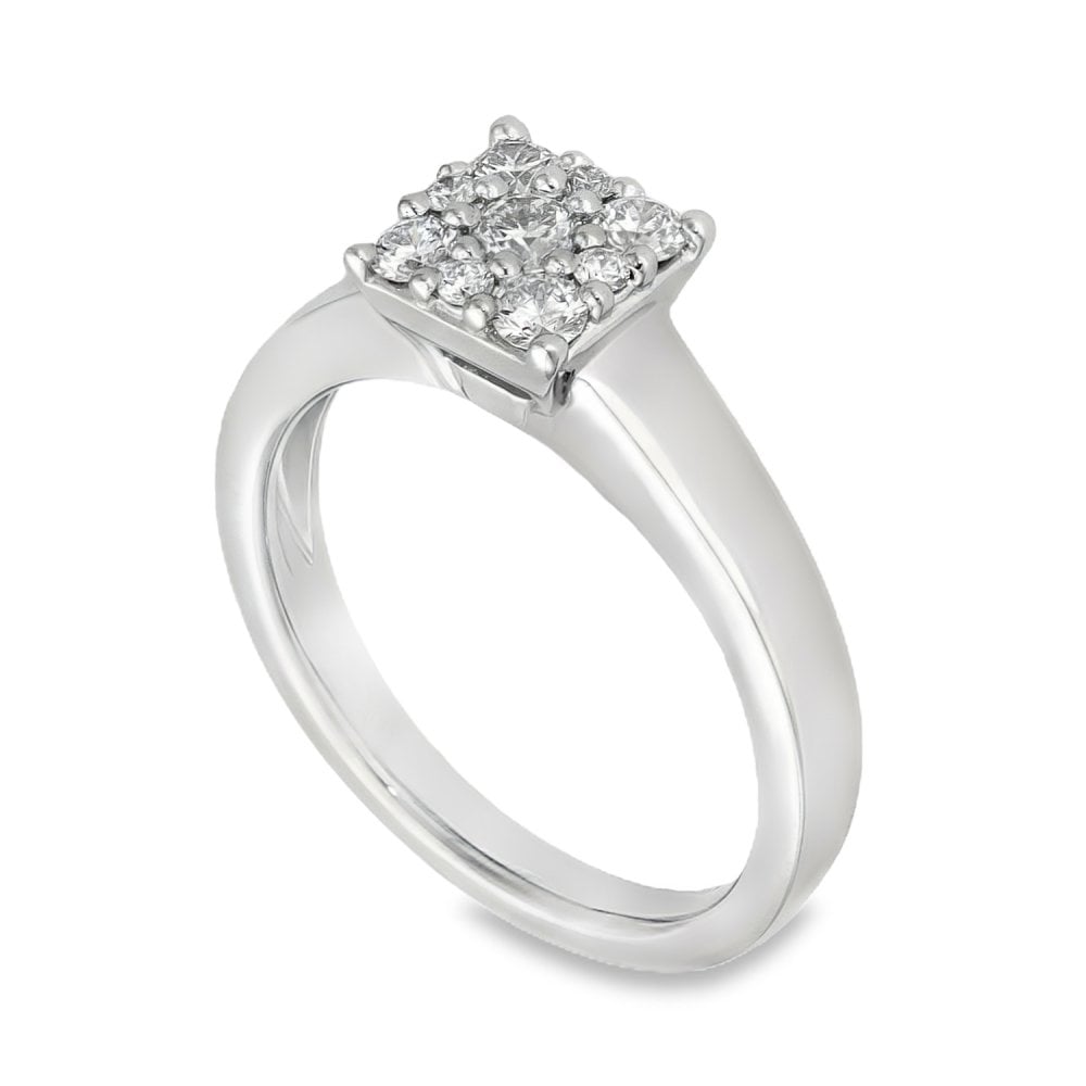 950 Platinum Diamond Square Cluster Ring - Size F - 0.25ct