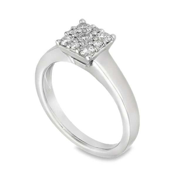 950 Platinum Diamond Square Cluster Ring - Size F - 0.25ct