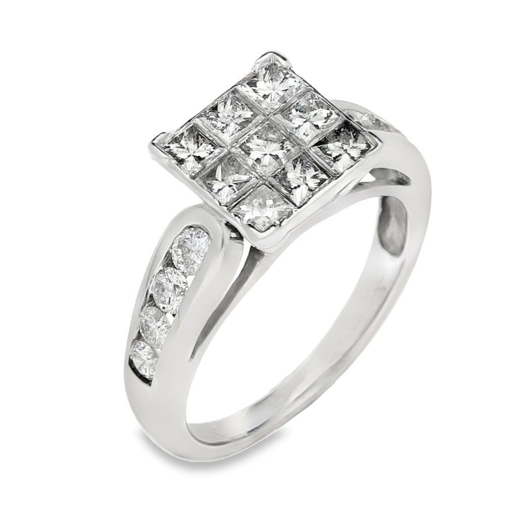 18ct White Gold Diamond Cluster Ring - Size H - 1.00ct