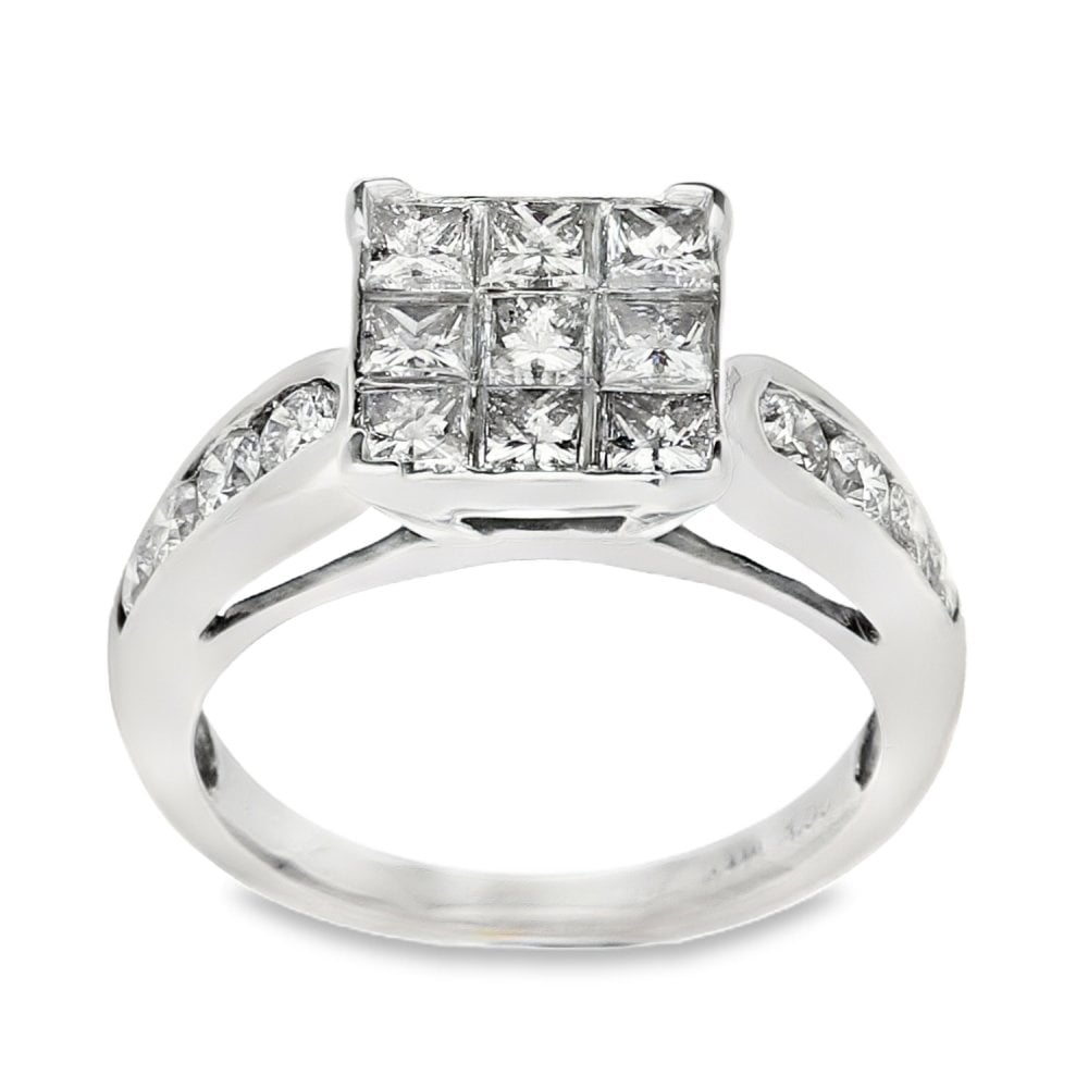 18ct White Gold Diamond Cluster Ring - Size H - 1.00ct