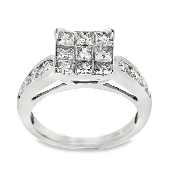 18ct White Gold Diamond Cluster Ring - Size H - 1.00ct