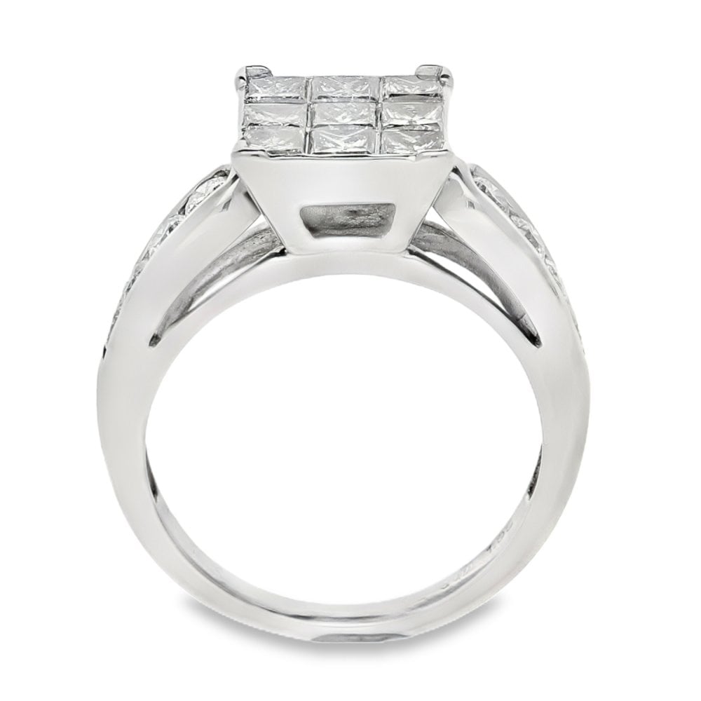 18ct White Gold Diamond Cluster Ring - Size H - 1.00ct