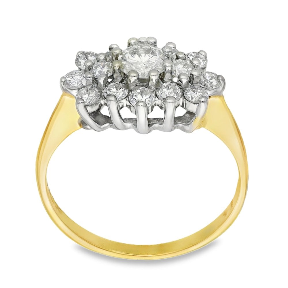 18ct Yellow Gold Diamond Cluster Ring - Size L - 0.90ct