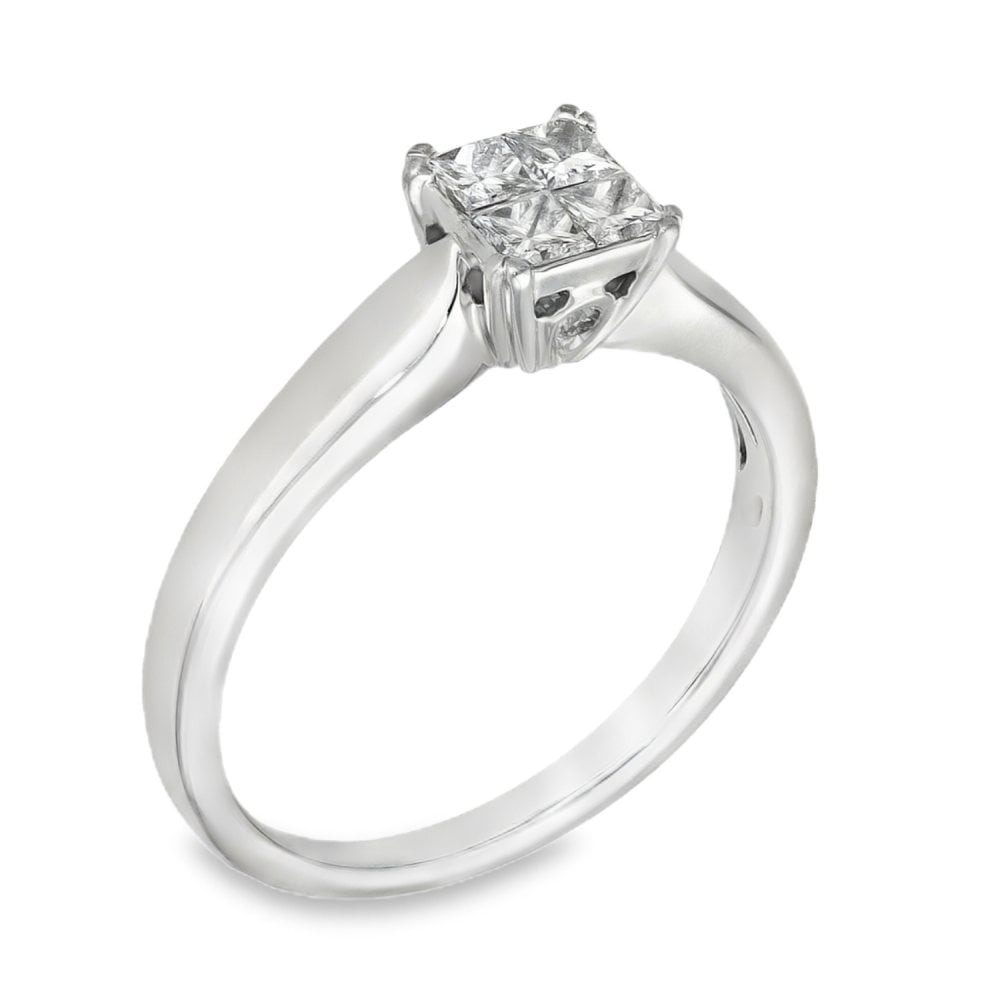 18ct White Gold Pressure-Set Diamond Engagement Ring - 0.39ct