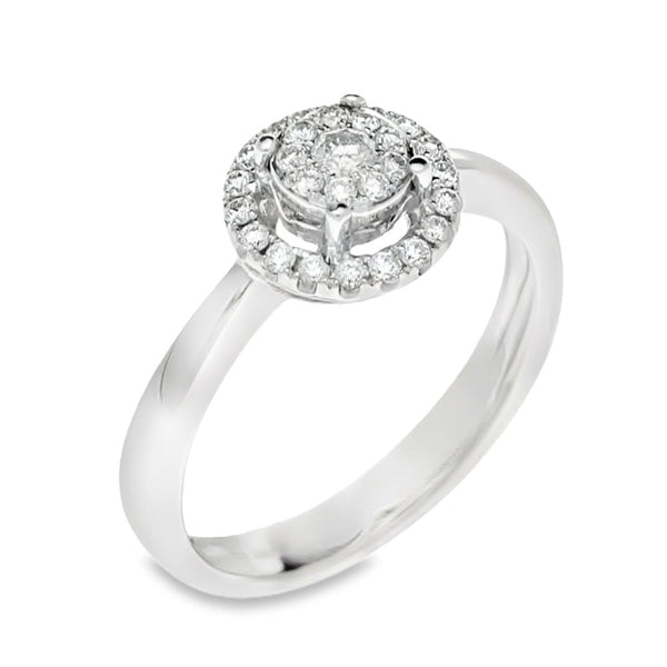 18ct White Gold Diamond Halo Cluster Ring - Size N½ - 0.29ct