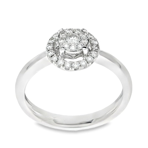 18ct White Gold Diamond Halo Cluster Ring - Size N½ - 0.29ct