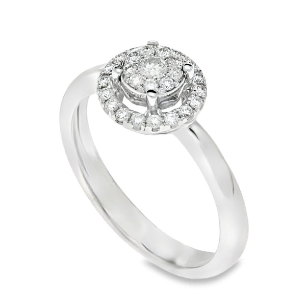 18ct White Gold Diamond Halo Cluster Ring - Size N½ - 0.29ct