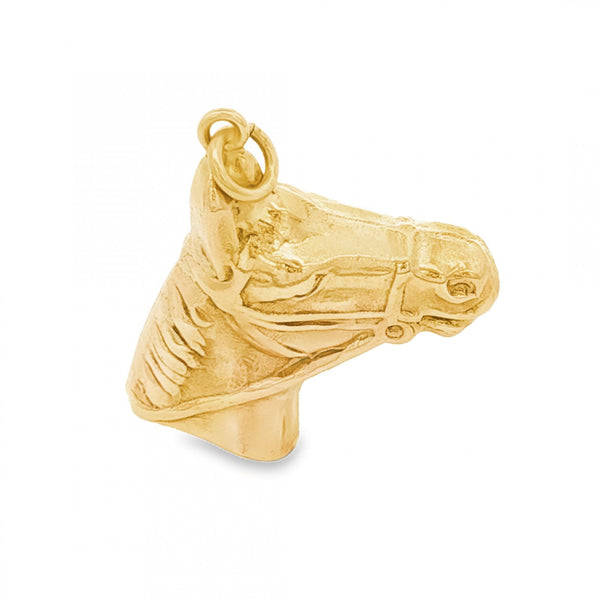 9ct Yellow Gold Horse Head Charm - 22x23x8mm - 1.9g