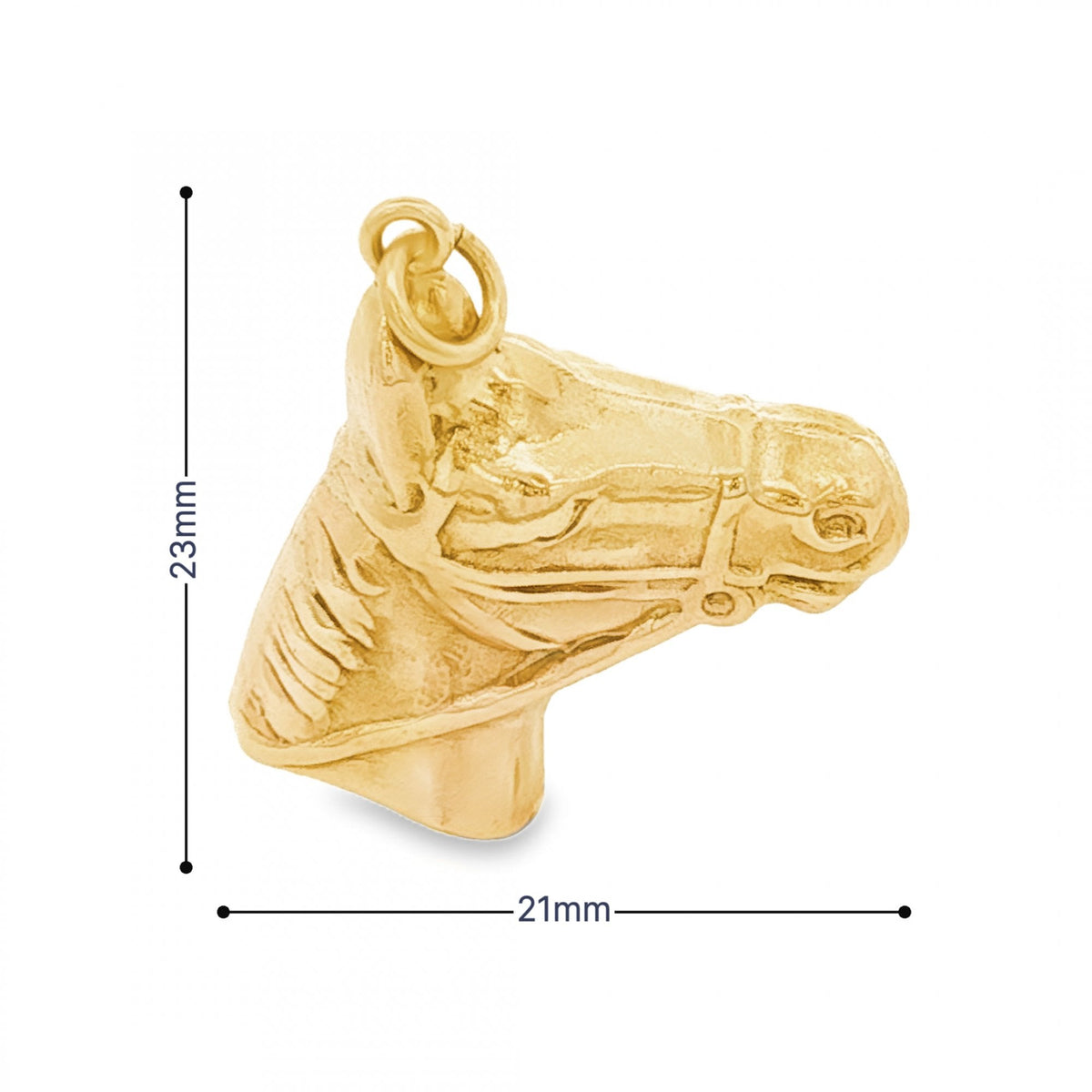 9ct Yellow Gold Horse Head Charm - 22x23x8mm - 1.9g