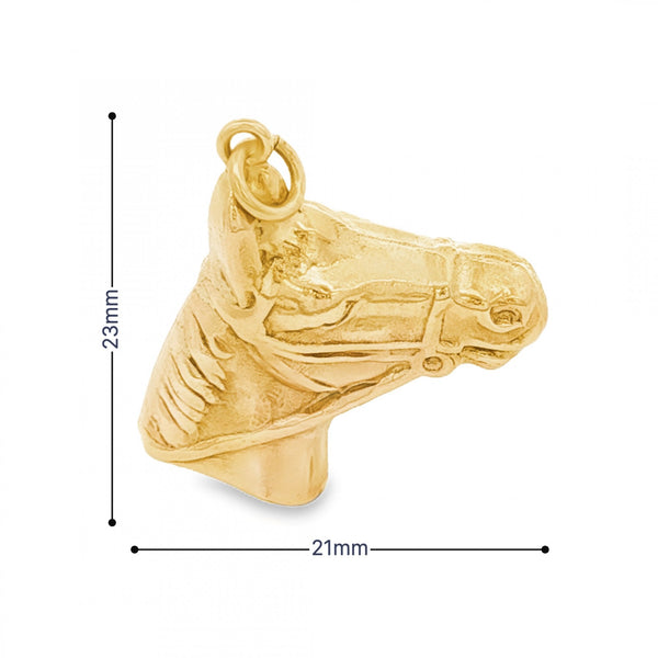 9ct Yellow Gold Horse Head Charm - 22x23x8mm - 1.9g