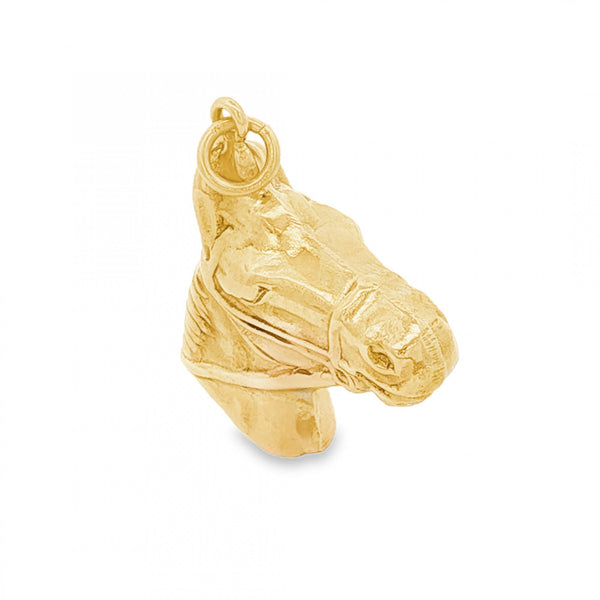 9ct Yellow Gold Horse Head Charm - 22x23x8mm - 1.9g