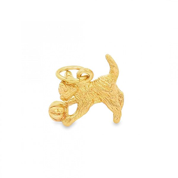 9ct Yellow Gold Kitten & Ball Charm - 17x16x8mm - 4.8g