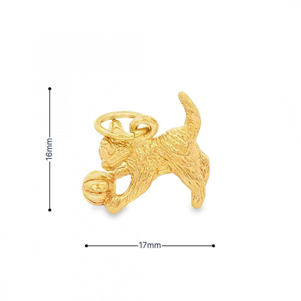 9ct Yellow Gold Kitten & Ball Charm - 17x16x8mm - 4.8g