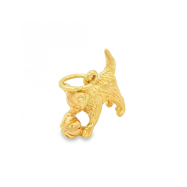 9ct Yellow Gold Kitten & Ball Charm - 17x16x8mm - 4.8g