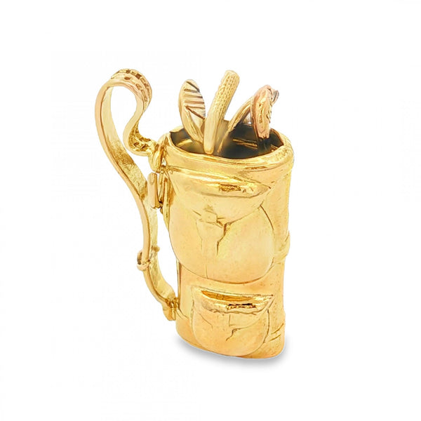 9ct Yellow Gold Golf Bag Pendant - 19x29x10mm - 4.8g