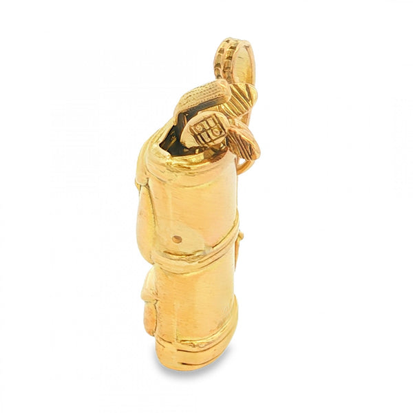 9ct Yellow Gold Golf Bag Pendant - 19x29x10mm - 4.8g