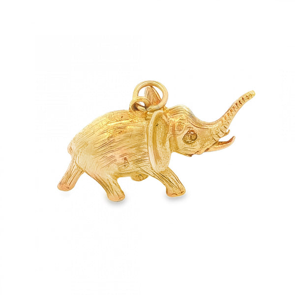 9ct Yellow Gold Elephant Pendant - 27x15x13mm - 8.8g