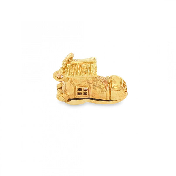 9ct Yellow Gold Hinged Shoe House Charm - 16x11x6mm - 3.0g