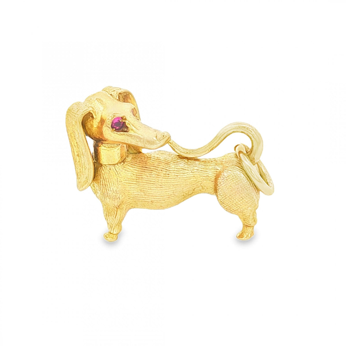 9ct Yellow Gold Ruby Dog Charm - 21x16x9mm - 7.6g