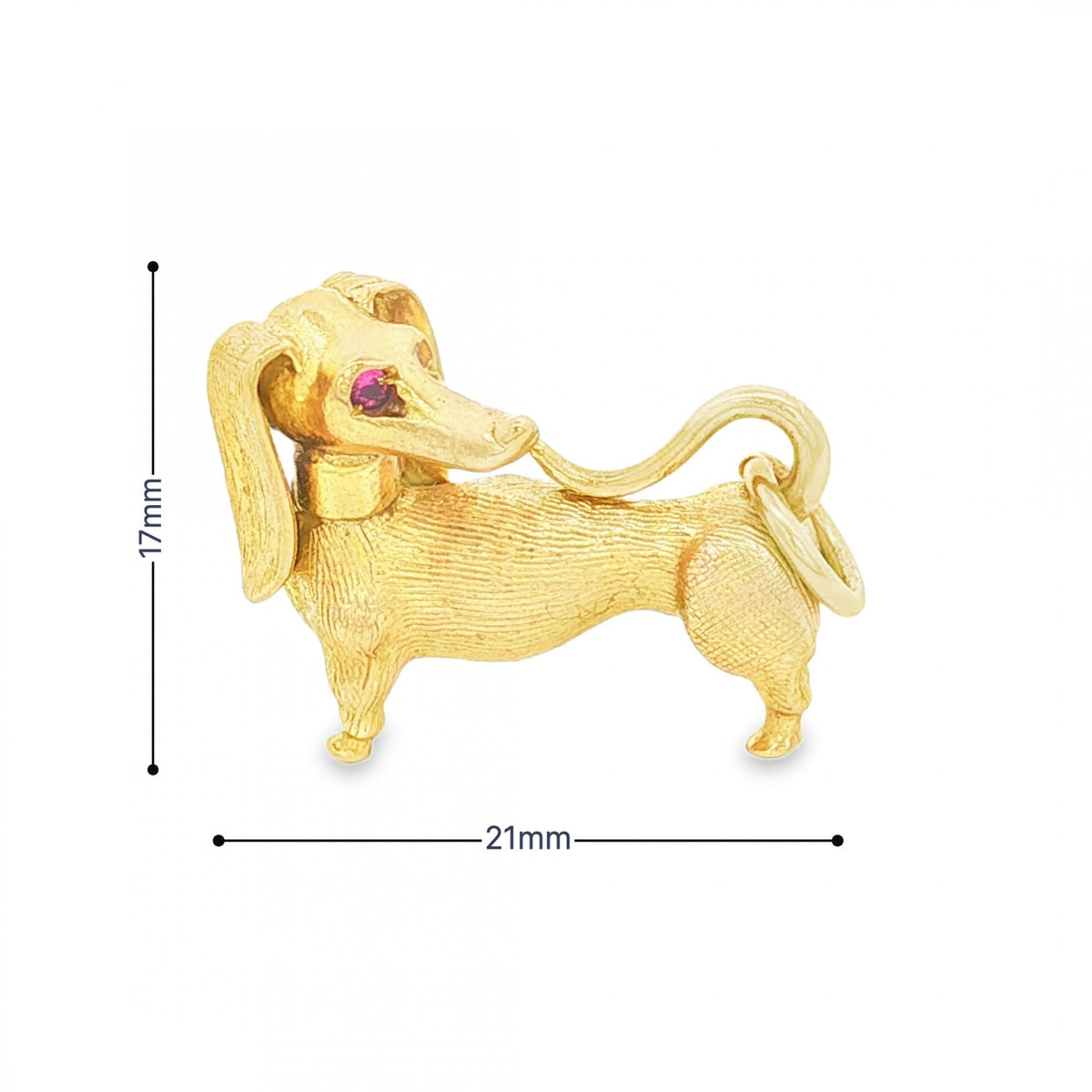 9ct Yellow Gold Ruby Dog Charm - 21x16x9mm - 7.6g