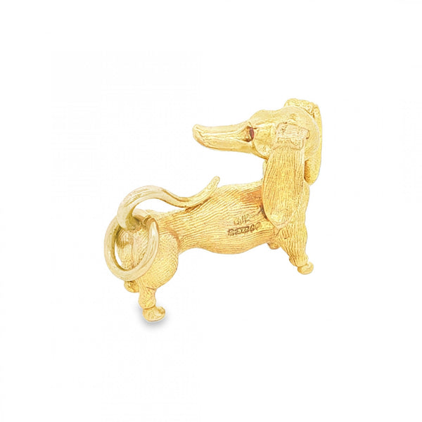 9ct Yellow Gold Ruby Dog Charm - 21x16x9mm - 7.6g