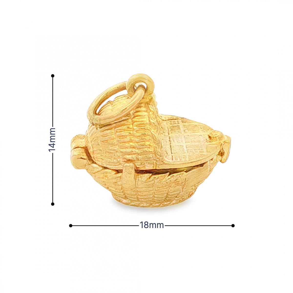 9ct Yellow Gold Hinged Wicker Baby Crib Charm - 18x14x13mm -4.5g