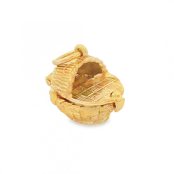 9ct Yellow Gold Hinged Wicker Baby Crib Charm - 18x14x13mm -4.5g