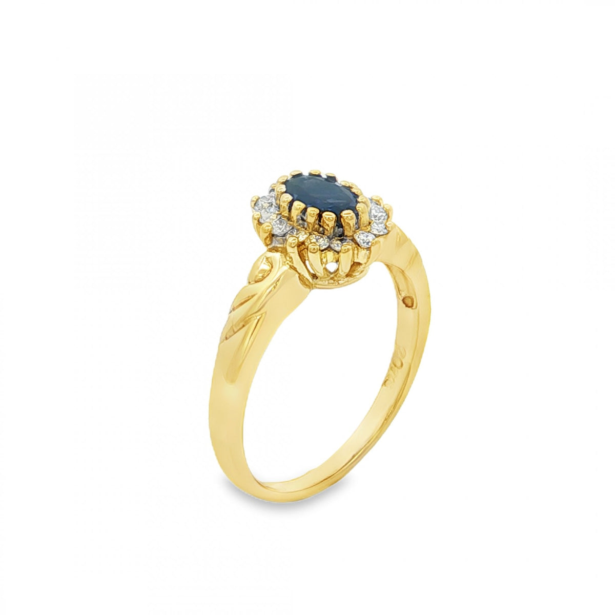 9ct Yellow Gold Iolite & Diamond Cluster Ring - Size L½ - 0.20ct