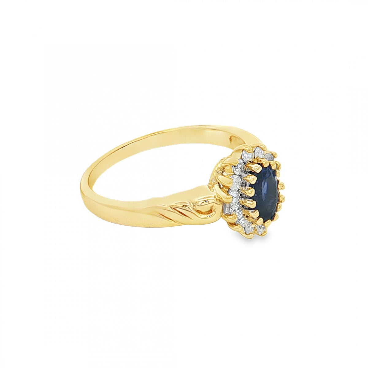 9ct Yellow Gold Iolite & Diamond Cluster Ring - Size L½ - 0.20ct
