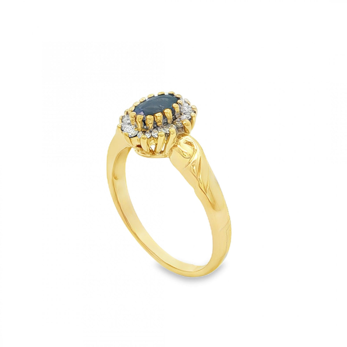 9ct Yellow Gold Iolite & Diamond Cluster Ring - Size L½ - 0.20ct
