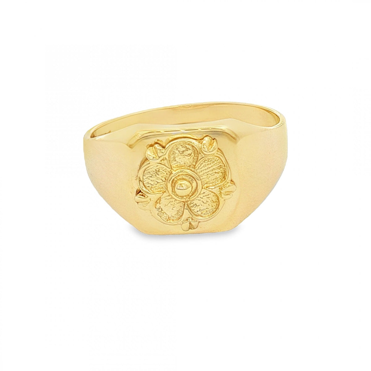 9ct Yellow Gold Tudor Rose Square Signet Ring - Size U - 12mm