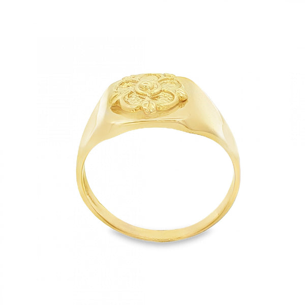 9ct Yellow Gold Tudor Rose Square Signet Ring - Size U - 12mm