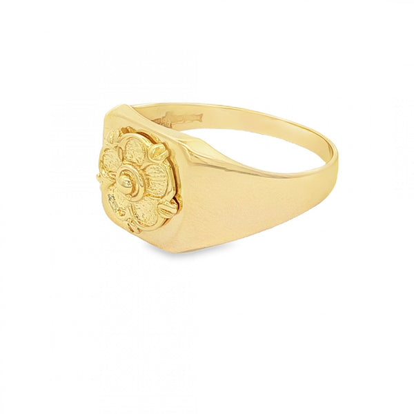 9ct Yellow Gold Tudor Rose Square Signet Ring - Size U - 12mm