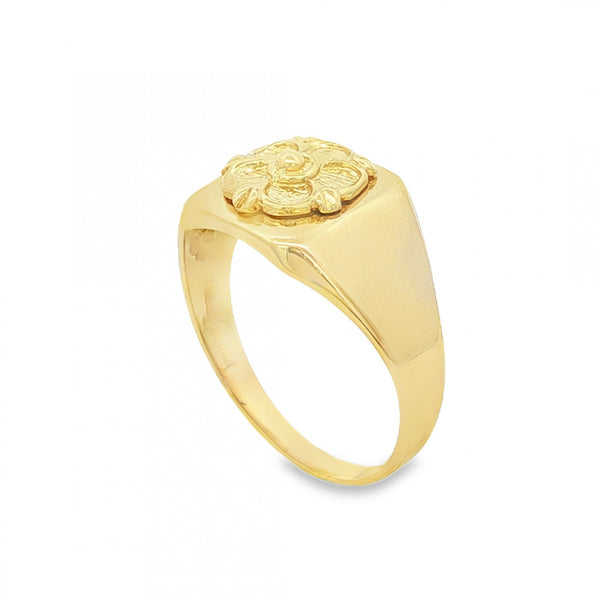 9ct Yellow Gold Tudor Rose Square Signet Ring - Size U - 12mm