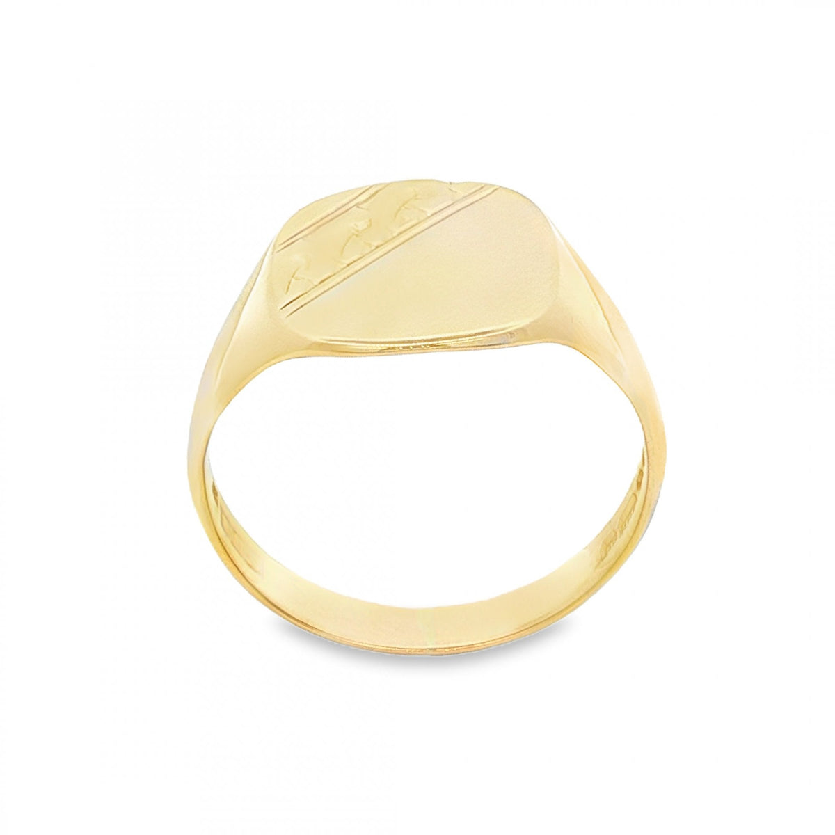 9ct Yellow Gold Half-Engraved Cushion Signet Ring - Size U -14mm