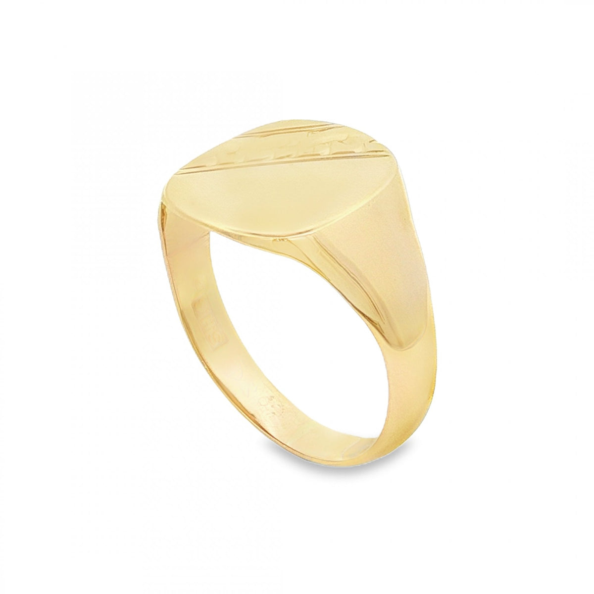 9ct Yellow Gold Half-Engraved Cushion Signet Ring - Size U -14mm