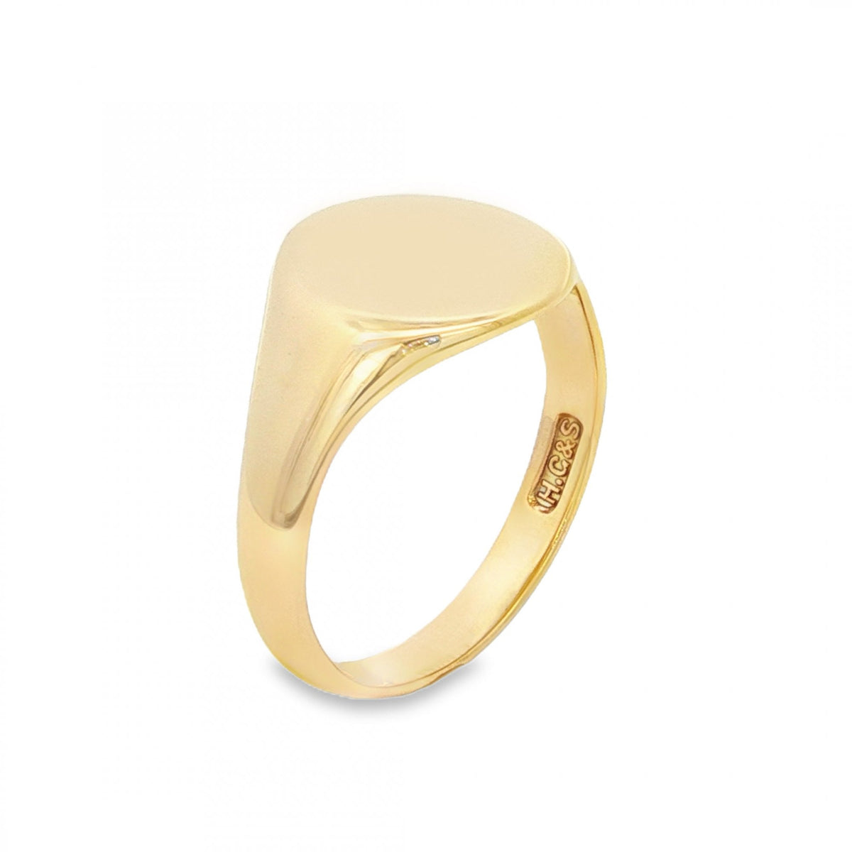 9ct Yellow Gold Plain Oval Signet Ring - Size T½ - 14mm