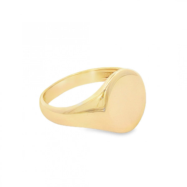 9ct Yellow Gold Plain Oval Signet Ring - Size T½ - 14mm