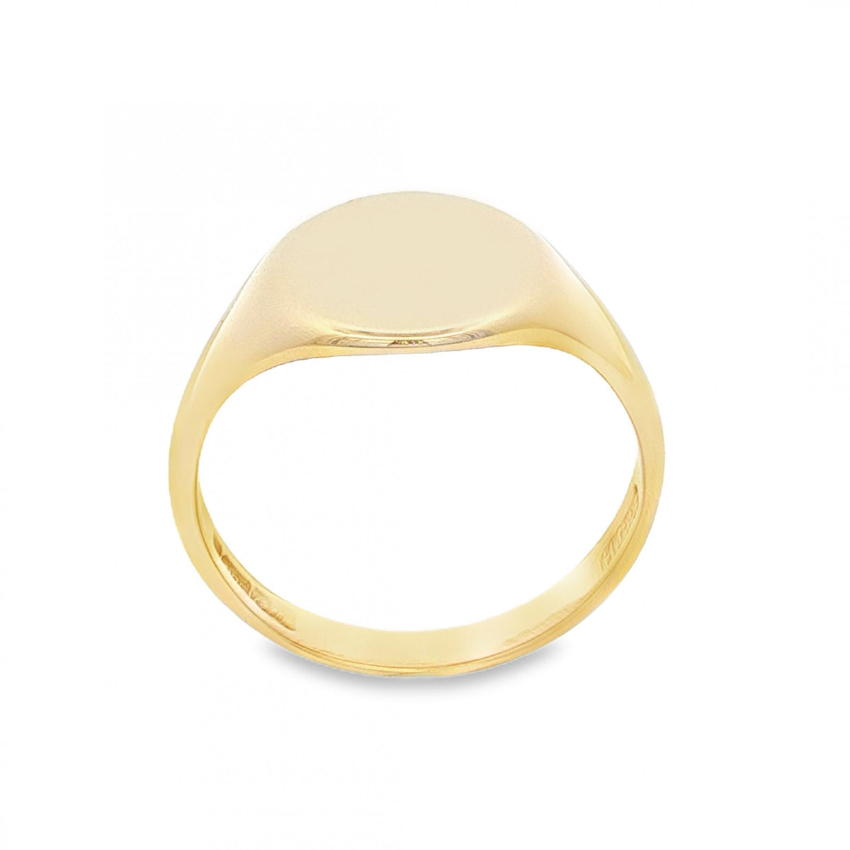9ct Yellow Gold Plain Oval Signet Ring - Size T½ - 14mm