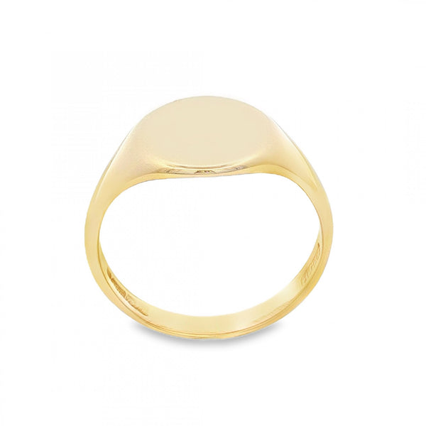 9ct Yellow Gold Plain Oval Signet Ring - Size T½ - 14mm